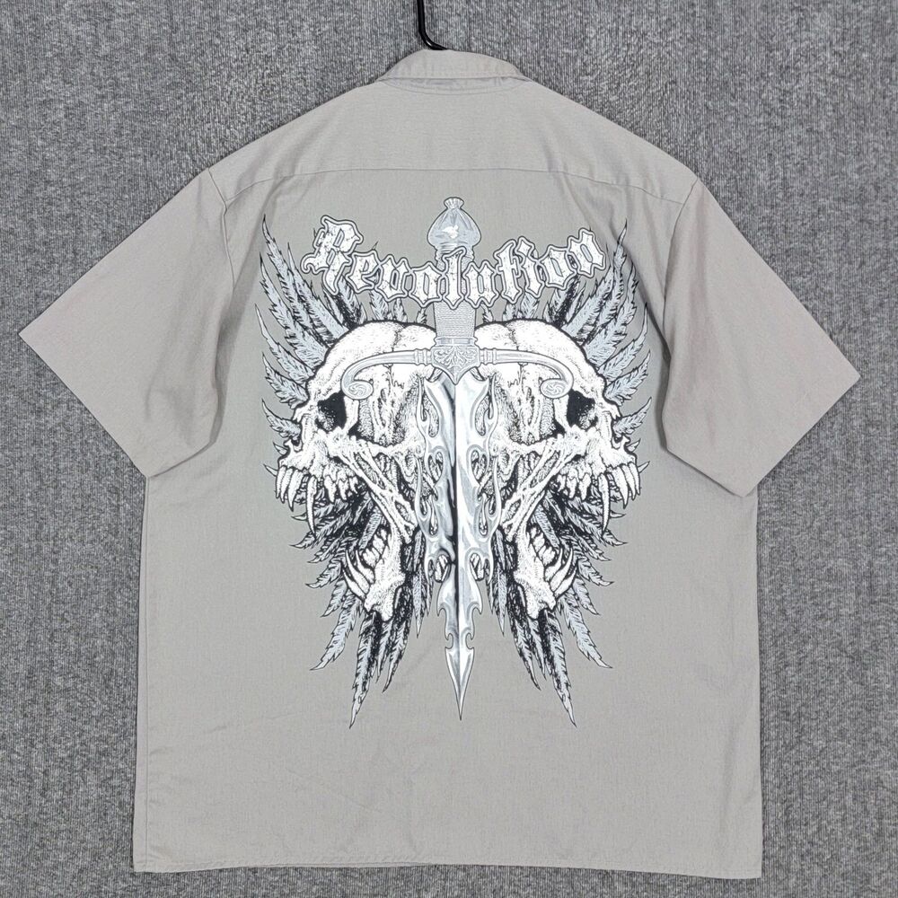 Dickies Shirt Mens XL Gray Revolution Skull With Wings & Sword Graphics